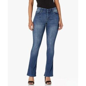 Democracy Ab Solution Size 8 Boot Cut Jeans Blue Stretch Denim Whiskered Boho